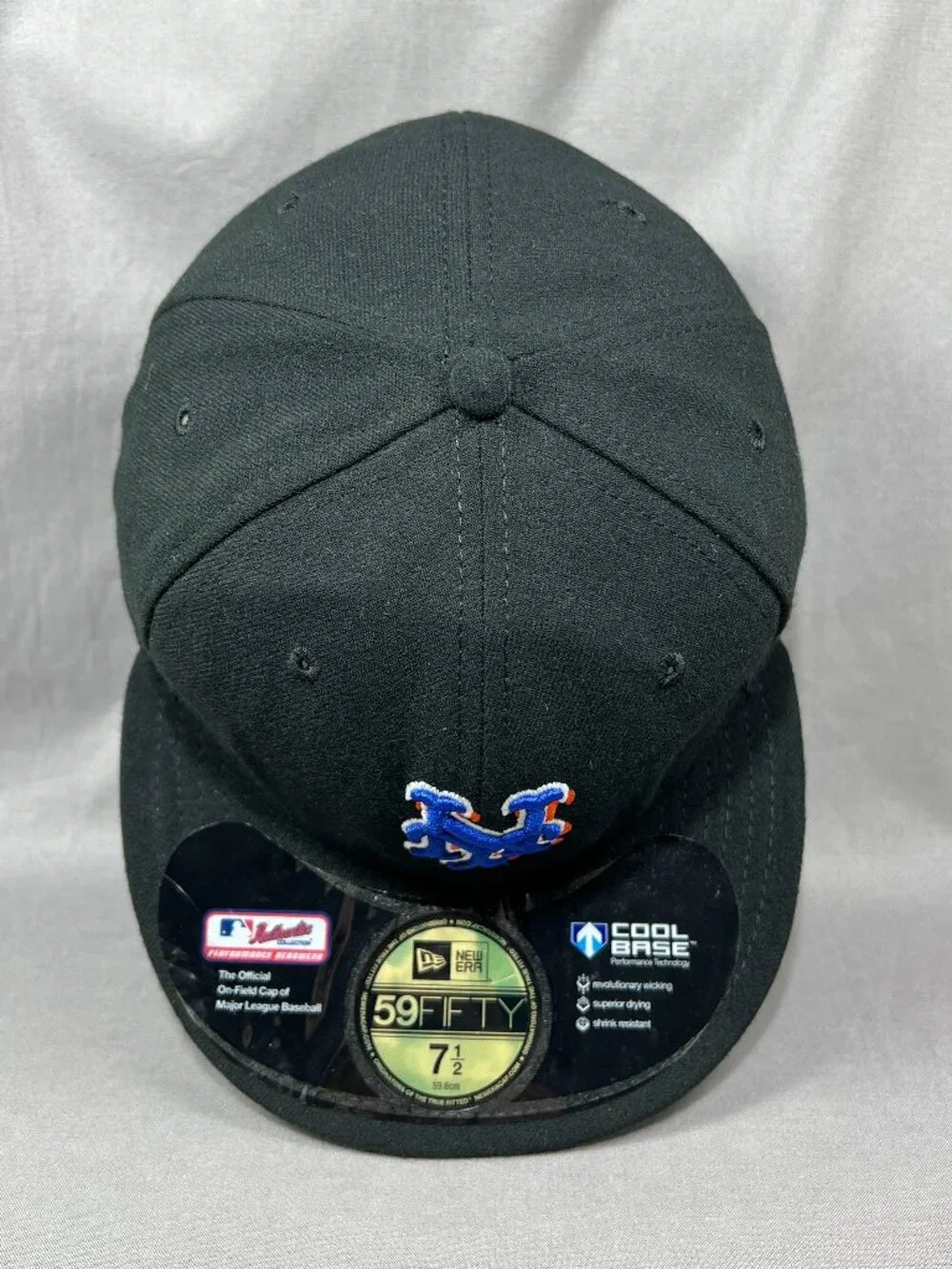 New York Mets New Era 59fifty Hat Fitted 7 1/2 Alternate Black On Field Cap Mens